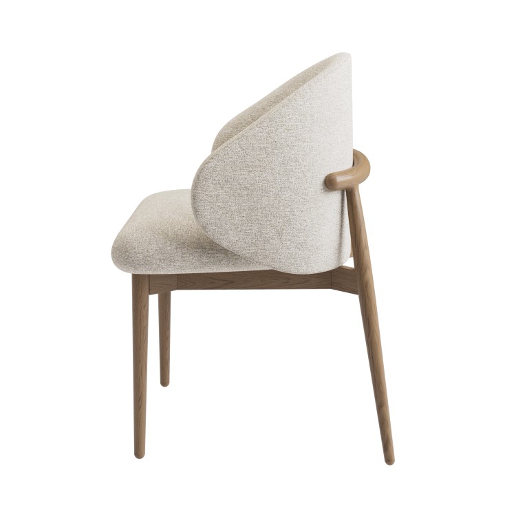 Set of 6 Beige Upholstered Curved Dining Chairs with Solid Rustic Exposed Back - Kori