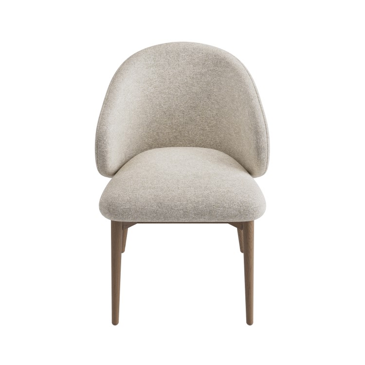 Set of 6 Beige Upholstered Curved Dining Chairs with Solid Rustic Exposed Back - Kori