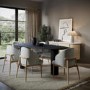 Black Oak Pebble Dining Table Set with 6 Beige Upholstered Chairs - Seats 6 - Oscar