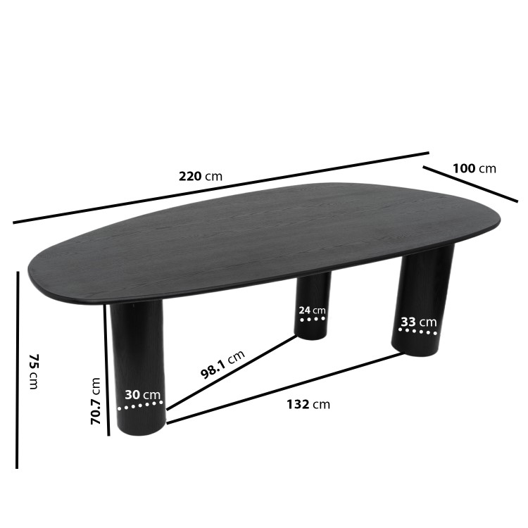 Large Black Oak Pebble Dining Table Set with 6 Beige Upholstered Chairs - Seats 6 - Oscar