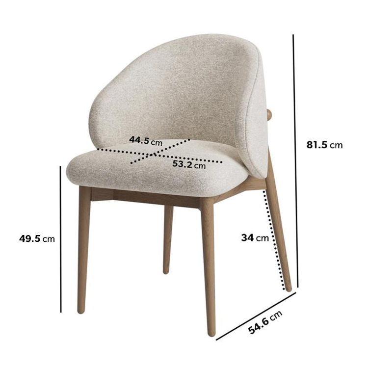 Set of 6 Beige Upholstered Curved Dining Chairs with Solid Rustic Exposed Back - Kori