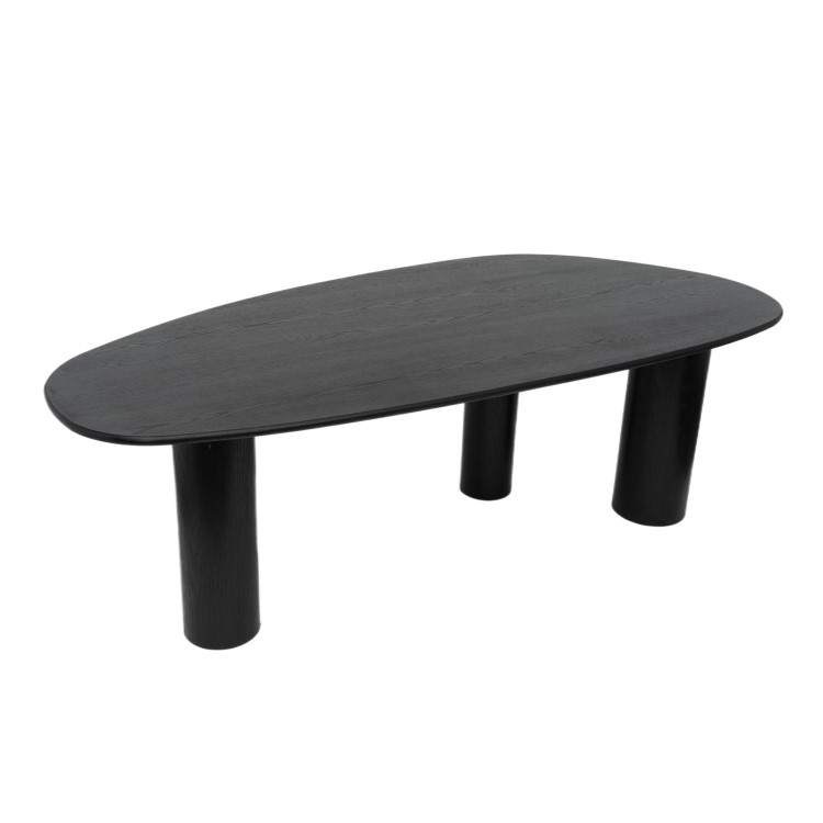 Black Oak Pebble Dining Table Set with 6 Beige Upholstered Chairs - Seats 6 - Oscar
