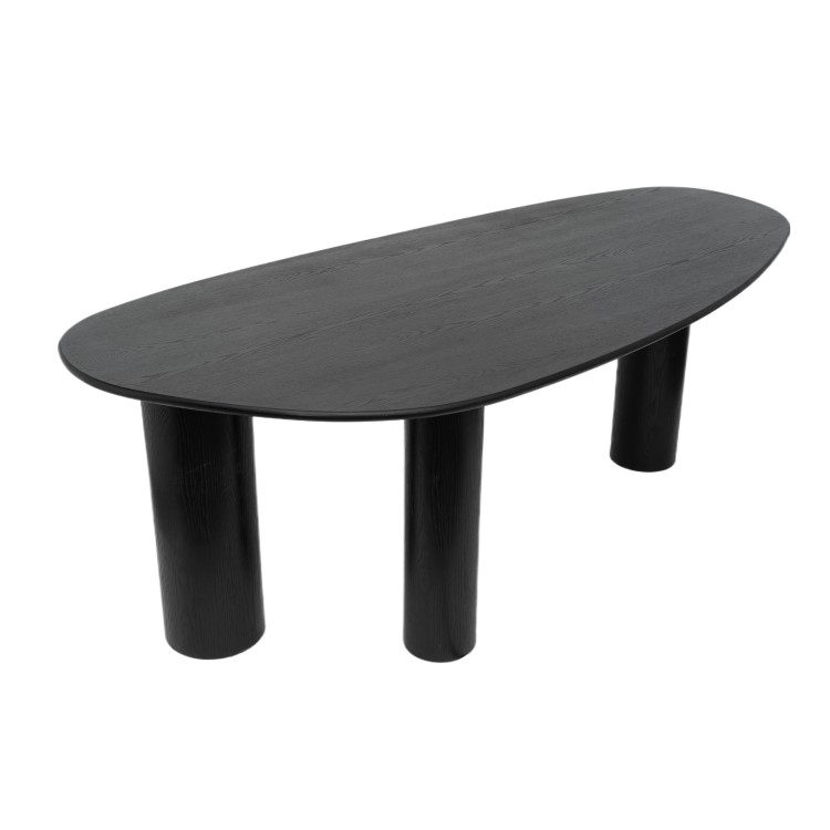 Black Oak Pebble Dining Table Set with 6 Beige Upholstered Chairs - Seats 6 - Oscar