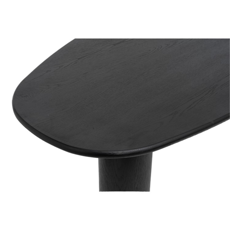 Large Black Oak Pebble Dining Table Set with 6 Beige Upholstered Chairs - Seats 6 - Oscar