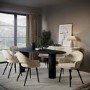 Black Oak Pebble Dining Table Set with 6 Beige Upholstered Chairs - Seats 6 - Oscar