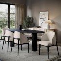 BUN/OSC001/97699 Large Black Oak Pebble Dining Table Set with 6 Cream and Black Upholstered Chairs - Seats 6 - Oscar