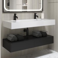 1200mm Black Wall Hung Double Vanity Unit with Basin - Oslo