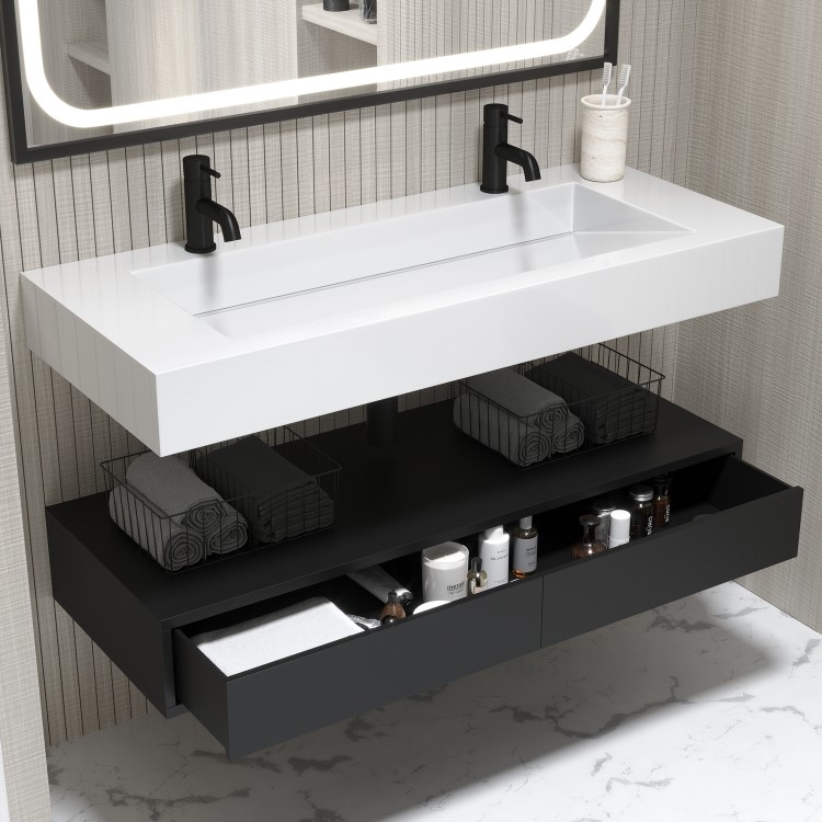 1200mm Black Wall Hung Double Vanity Unit with Basin - Oslo