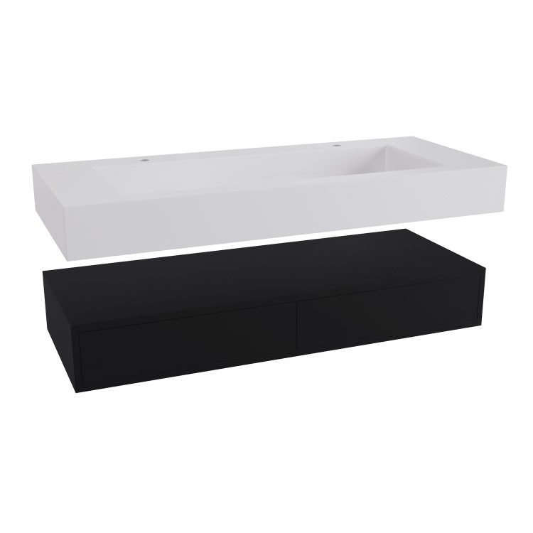 1200mm Black Wall Hung Double Vanity Unit with Basin - Oslo