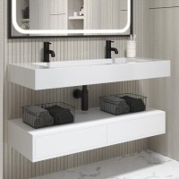 1200mm White Wall Hung Double Vanity Unit with Basin - Oslo