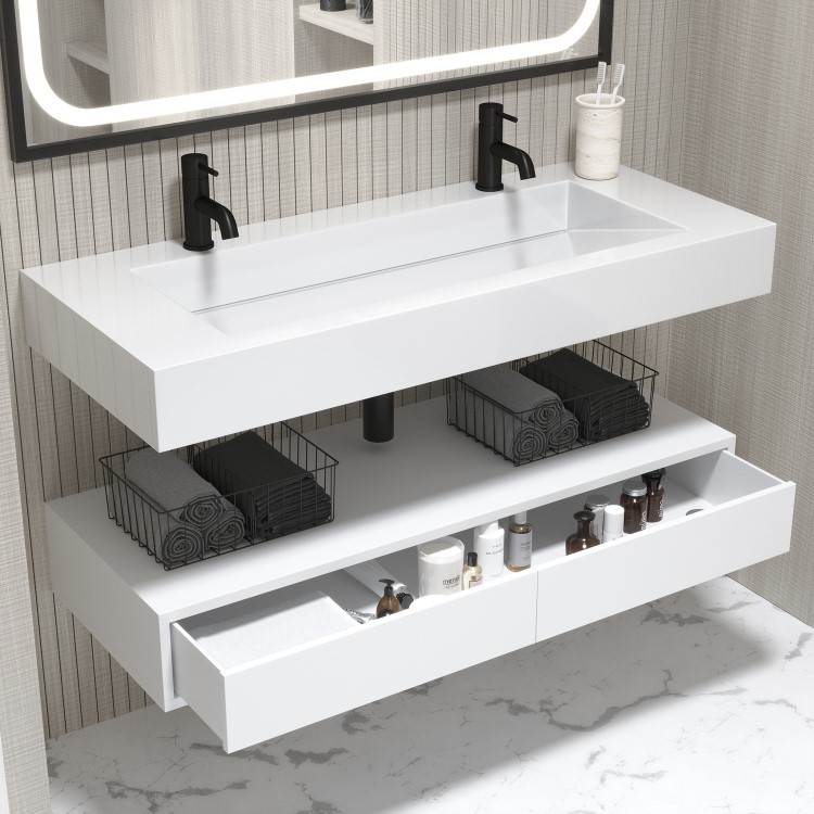 1200mm White Wall Hung Double Vanity Unit with Basin - Oslo