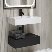 600mm Black Wall Hung Vanity Unit with Basin - Oslo