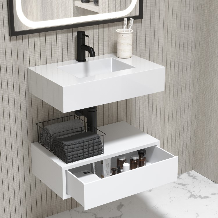 600mm White Wall Hung Vanity Unit with Basin - Oslo