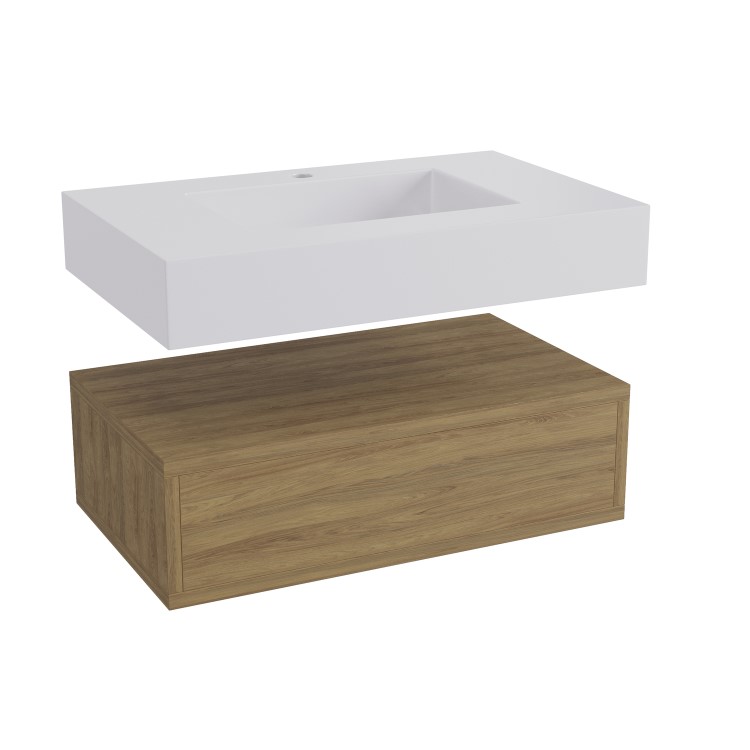 600mm Wood Effect Wall Hung Vanity Unit with Basin - Oslo