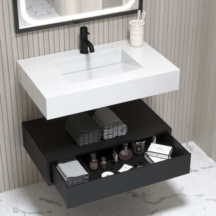800mm Black Wall Hung Vanity Unit with Basin - Oslo