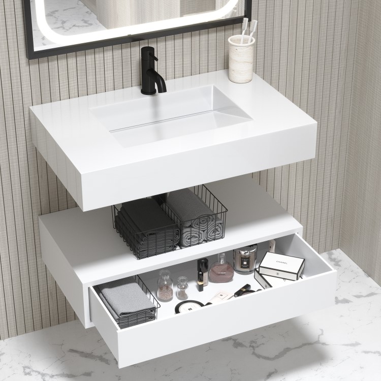 800mm White Wall Hung Vanity Unit with Basin - Oslo