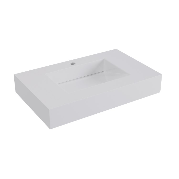 ONLY OPENED - 800mm Wall Hung Resin Basin with Built in Drain Gloss White- Oslo