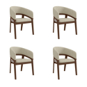 BUN/OWE001/96139 Set of 4 Walnut and Beige Upholstered Curved Dining Chairs - Owen