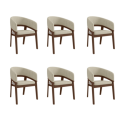 BUN/OWE001/96140 Set of 6 Walnut and Beige Upholstered Curved Dining Chairs - Owen