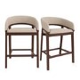 Set of 2 Walnut & Beige Upholstered Curved Kitchen Stools with Backs - Owen