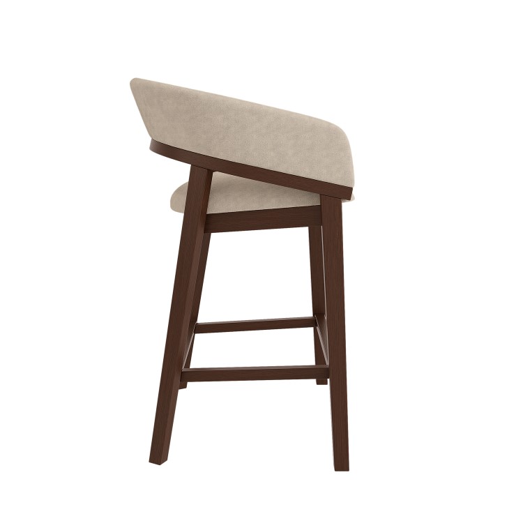 Set of 2 Walnut & Beige Upholstered Curved Kitchen Stools with Backs - Owen