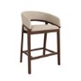 Set of 2 Walnut & Beige Upholstered Curved Kitchen Stools with Backs - Owen