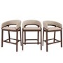 Set of 3 Walnut & Beige Upholstered Curved Kitchen Stools with Backs - Owen