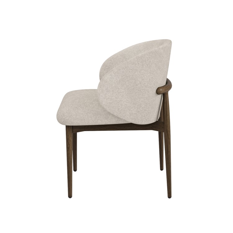 Set of 6 Walnut and Beige Upholstered Curved Dining Chairs with Solid Wood Exposed Back - Kori