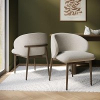 Walnut and Beige Upholstered Curved Dining Chair with Solid Wood Exposed Back - Kori