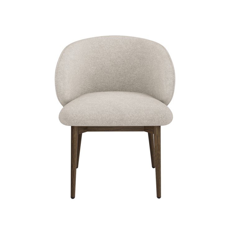 Set of 6 Walnut and Beige Upholstered Curved Dining Chairs with Solid Wood Exposed Back - Kori