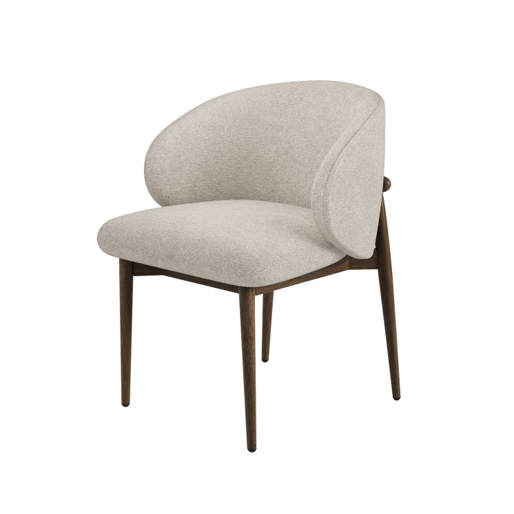 Set of 6 Walnut and Beige Upholstered Curved Dining Chairs with Solid Wood Exposed Back - Kori