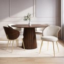 BUN/OWE002/96256 Round Walnut Dining Table Set with 4 Beige Upholstered Chairs - Seats 4 - Owen