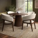 BUN/OWE002/96285 Round Walnut Dining Table Set with 4 Beige Upholstered Chairs - Seats 4 - Owen