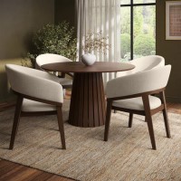 Round Walnut Dining Table Set with 4 Walnut Upholstered Chairs - Seats 4 - Owen Round Walnut Dining Table Set with 4 Walnut Upholstered Chairs - Seats 4 - Owen
