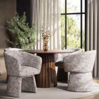 Round Walnut Dining Table Set with 4 Multi Coloured Fabric Swivel Tub Dining Chairs - Owen Round Walnut Dining Table Set with 4 Multi Coloured Fabric Swivel Tub Dining Chairs - Owen