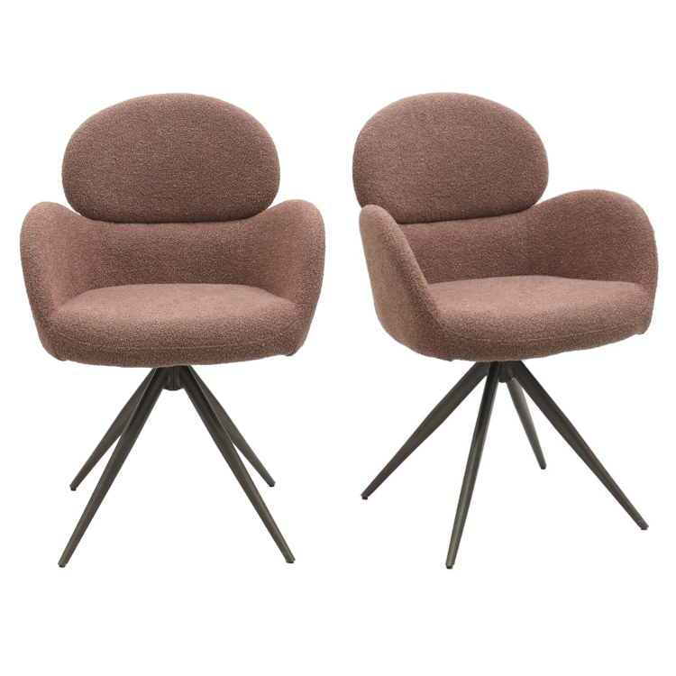 Set of 2 Brown Boucle Swivel Dining Chairs - Joelle