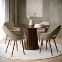 BUN/OWE002/98138 Round Walnut Dining Table Set with 4 Beige Faux Leather Dining Chairs - Seats 4 - Owen