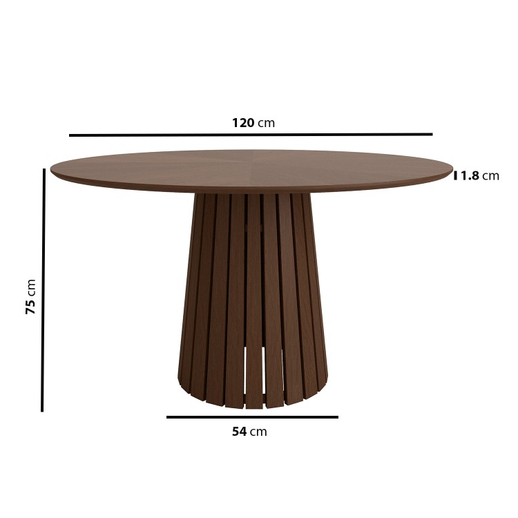 Round Walnut Dining Table Set with 4 Rust boucle Swivel Dining Chairs - Owen