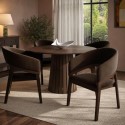 BUN/OWE002/99689 Round Walnut Dining Table Set with 4 Brown Velvet Chairs - Seats 4 - Owen
