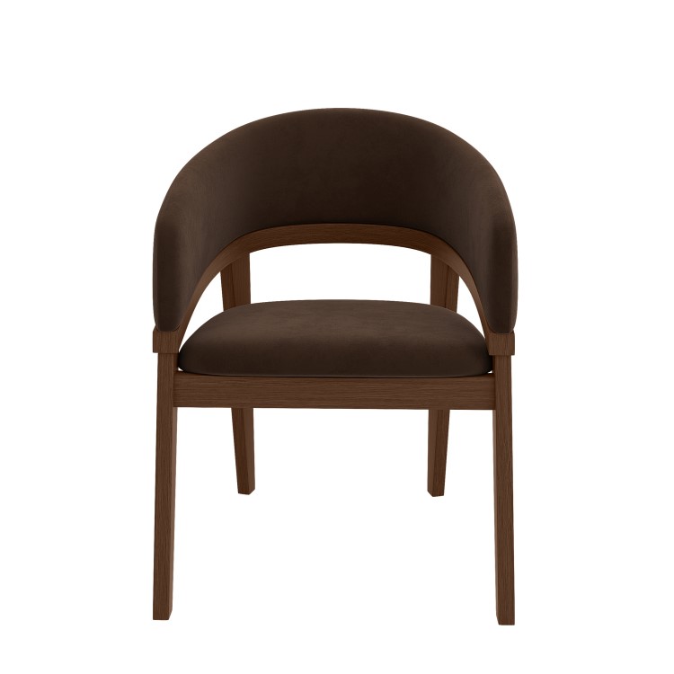 Set of 2 Walnut & Brown Velvet Curved Dining Chairs - Owen