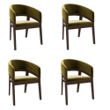 BUN/OWE003/97226 Set of 4 Walnut & Olive Green Velvet Curved Dining Chairs - Owen