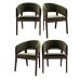 Set of 4 Walnut & Olive Green Velvet Curved Dining Chairs - Owen