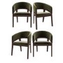 Set of 4 Walnut & Olive Green Velvet Curved Dining Chairs - Owen