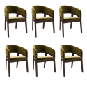 BUN/OWE003/97227 Set of 6 Walnut & Olive Green Velvet Curved Dining Chairs - Owen