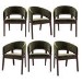 Set of 6 Walnut & Olive Green Velvet Curved Dining Chairs - Owen