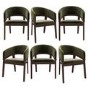 Set of 6 Walnut & Olive Green Velvet Curved Dining Chairs - Owen