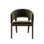 Set of 6 Walnut & Olive Green Velvet Curved Dining Chairs - Owen