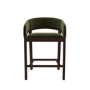 Set of 2 Walnut & Olive Green Velvet Curved Kitchen Stools with Backs - Owen