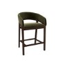 Set of 2 Walnut & Olive Green Velvet Curved Kitchen Stools with Backs - Owen