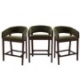 Set of 3 Walnut & Olive Green Velvet Curved Kitchen Stools with Backs - Owen